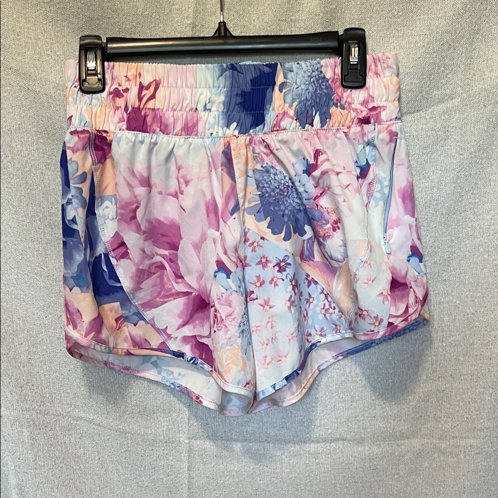 Floral Women's Athletic Shorts - Pink and Blue